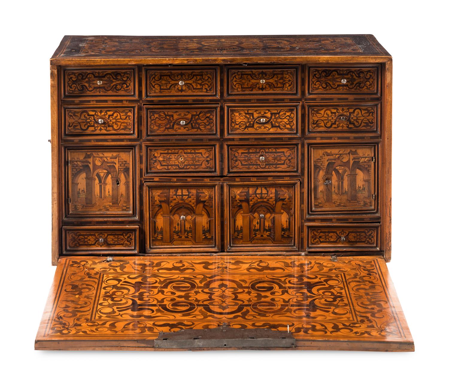 A German Marquetry and Walnut Table Cabinet