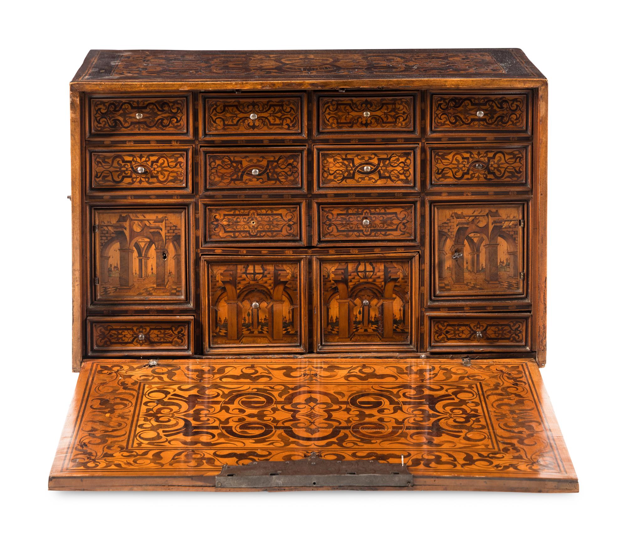 A German Marquetry and Walnut Table Cabinet