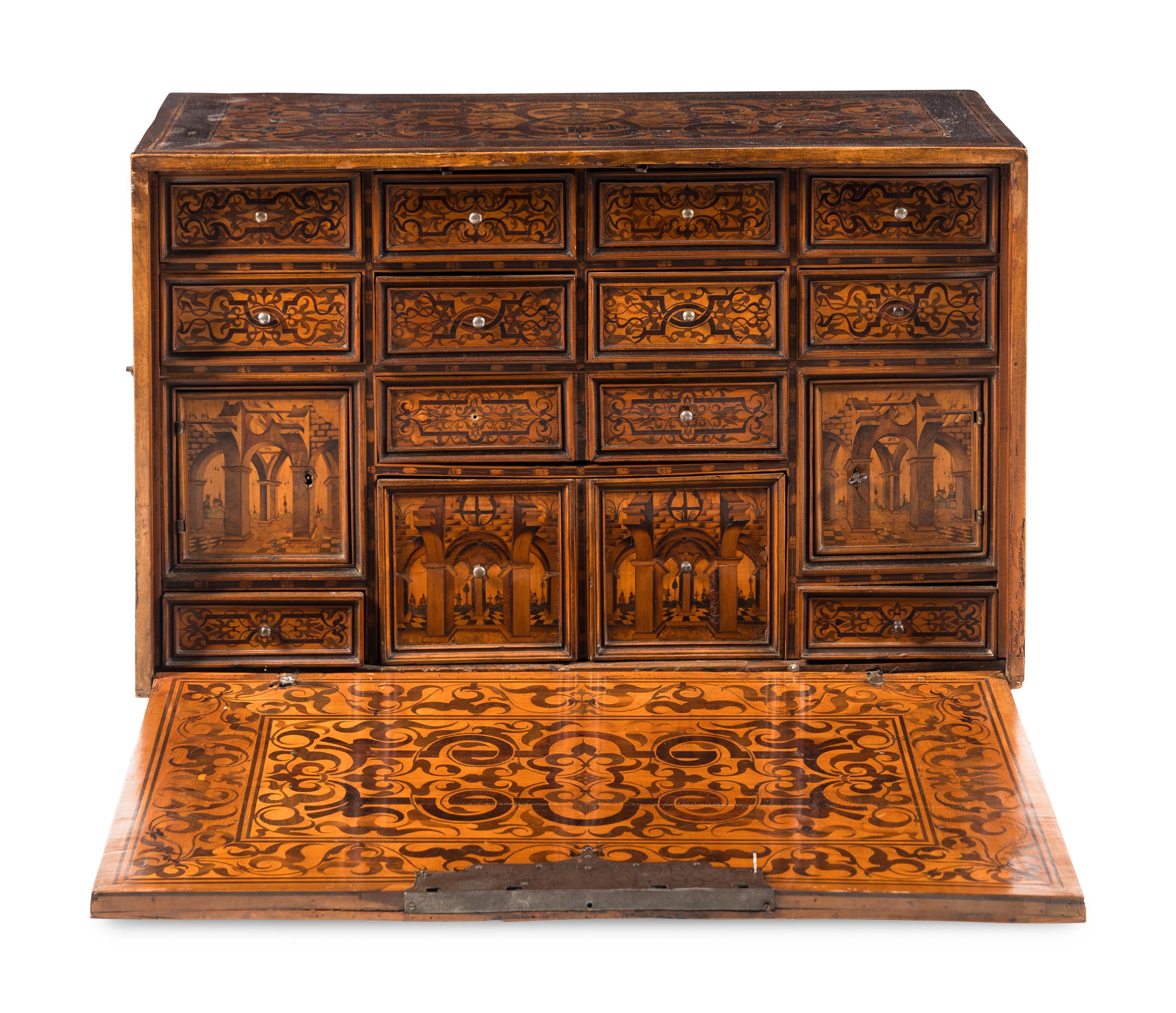 A German Marquetry and Walnut Table Cabinet
