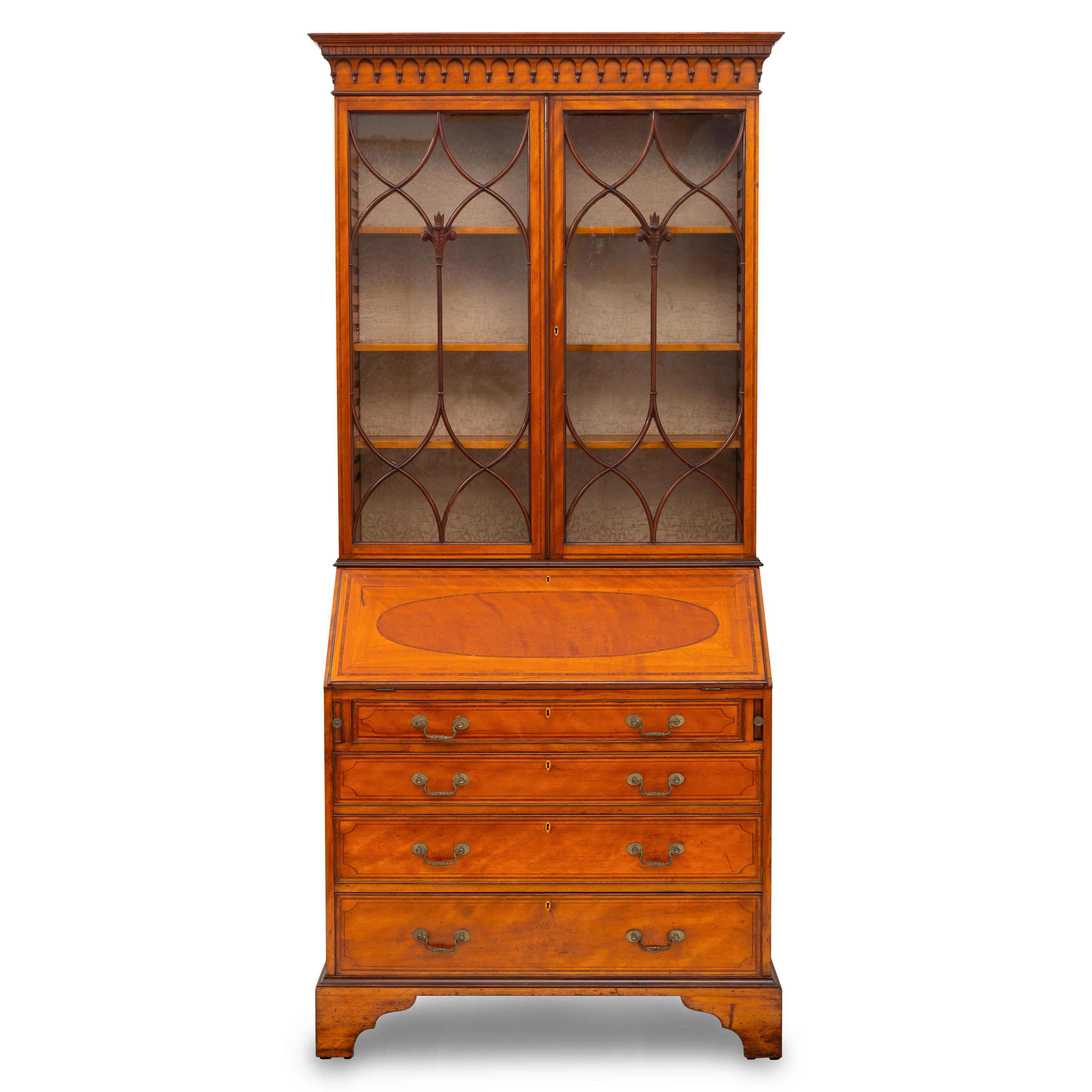 A George III Style Satinwood Bureau Bookcase