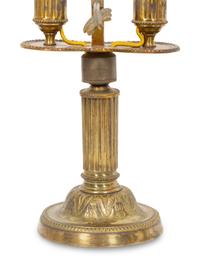 A Pair of French Gilt Metal Bouillotte Lamps with Green Tôle Peinte Shades