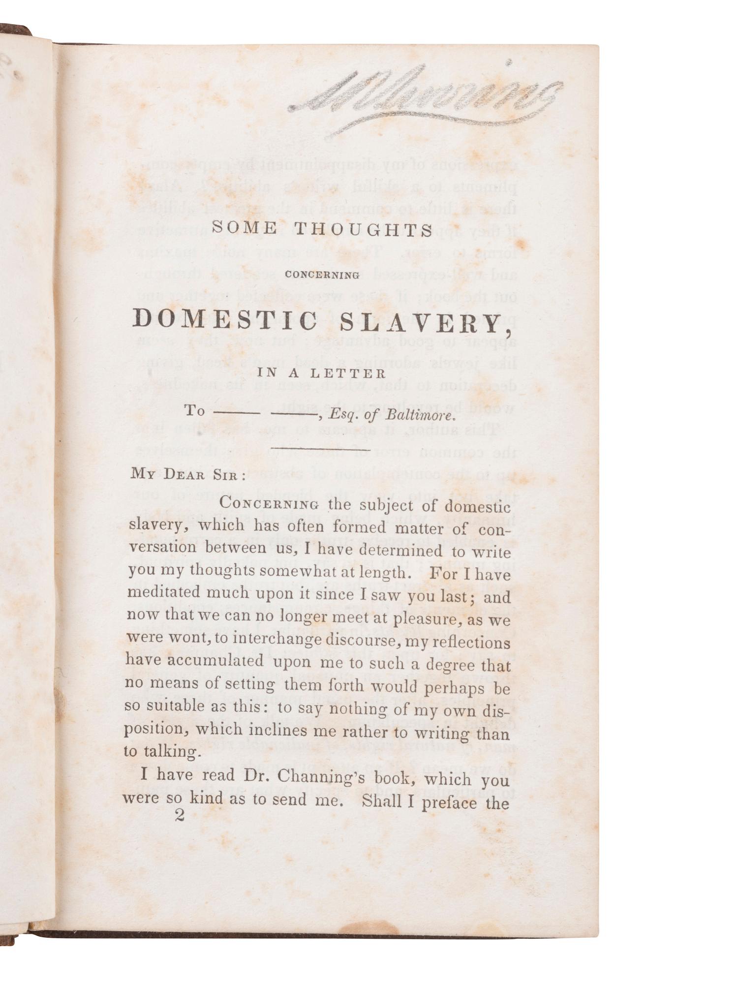 [SLAVERY & ABOLITION]. A group of 2 titles regarding enslavement, incl. Phelps' Lectures on Slavery and its Remedy . Boston, MA: New England Anti-Slavery Society, 1834.