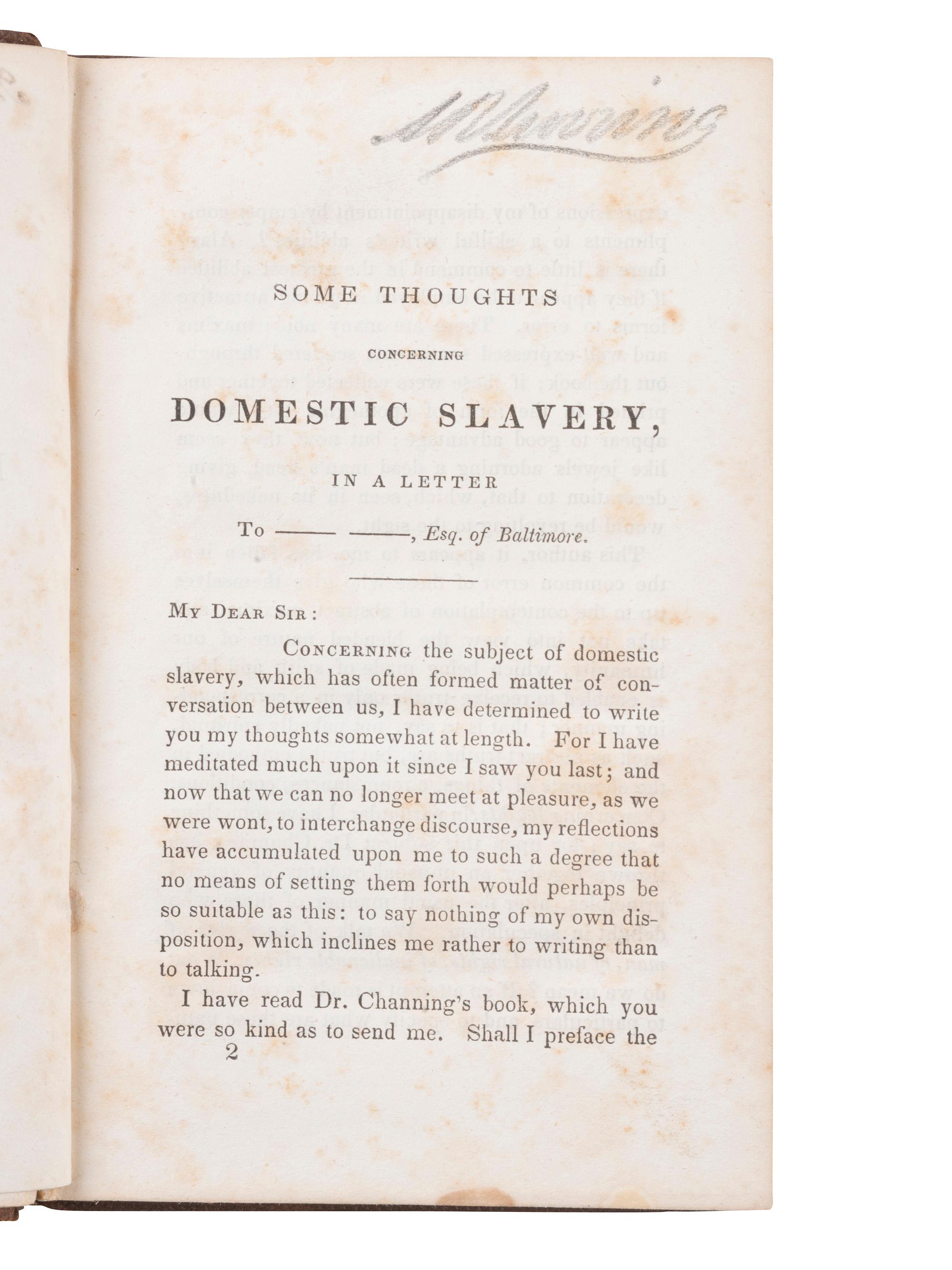 [SLAVERY & ABOLITION]. A group of 2 titles regarding enslavement, incl. Phelps' Lectures on Slavery and its Remedy . Boston, MA: New England Anti-Slavery Society, 1834.