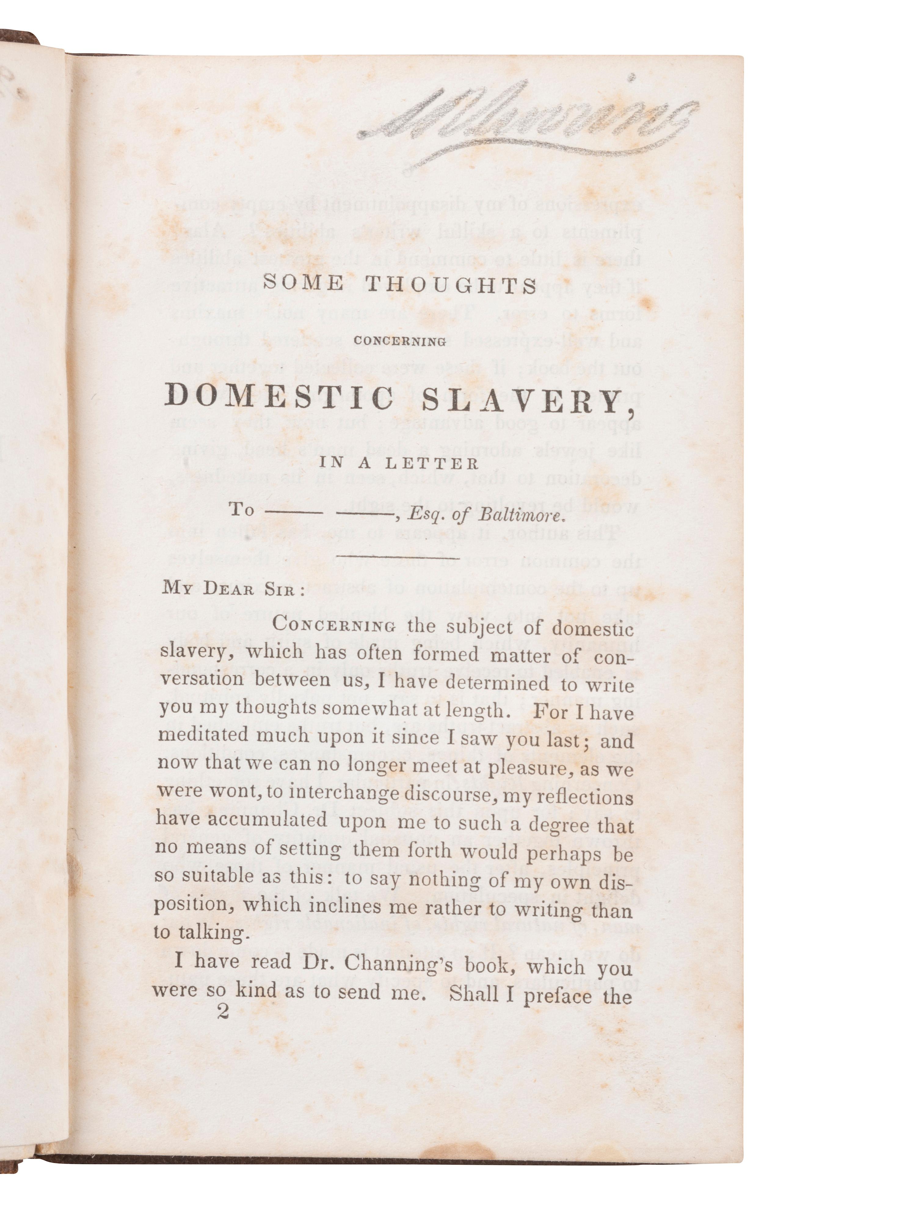 [SLAVERY & ABOLITION]. A group of 2 titles regarding enslavement, incl. Phelps' Lectures on Slavery and its Remedy . Boston, MA: New England Anti-Slavery Society, 1834.