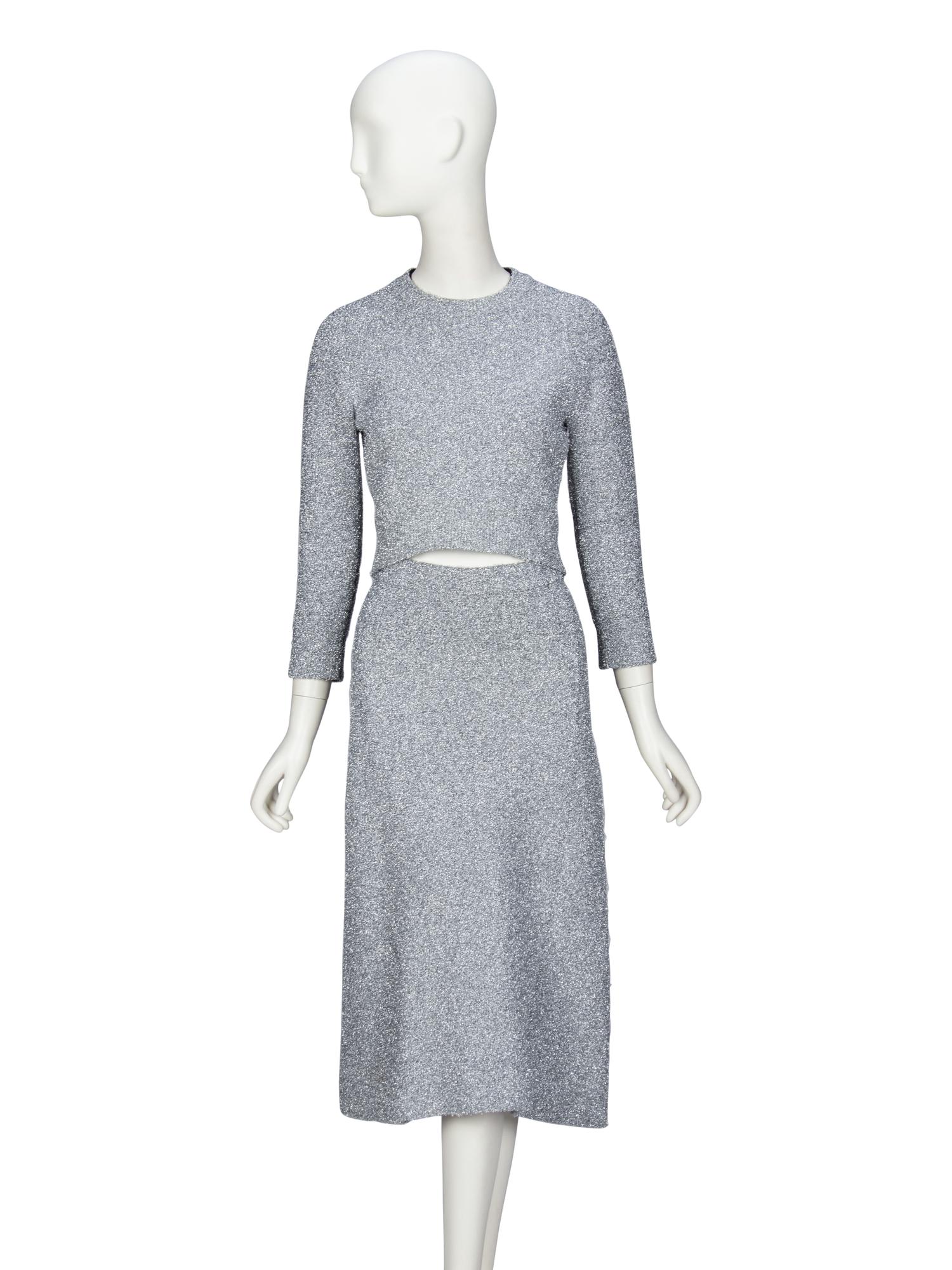 BALENCIAGA, GLITTERY SILVER KNIT ENSEMBLE