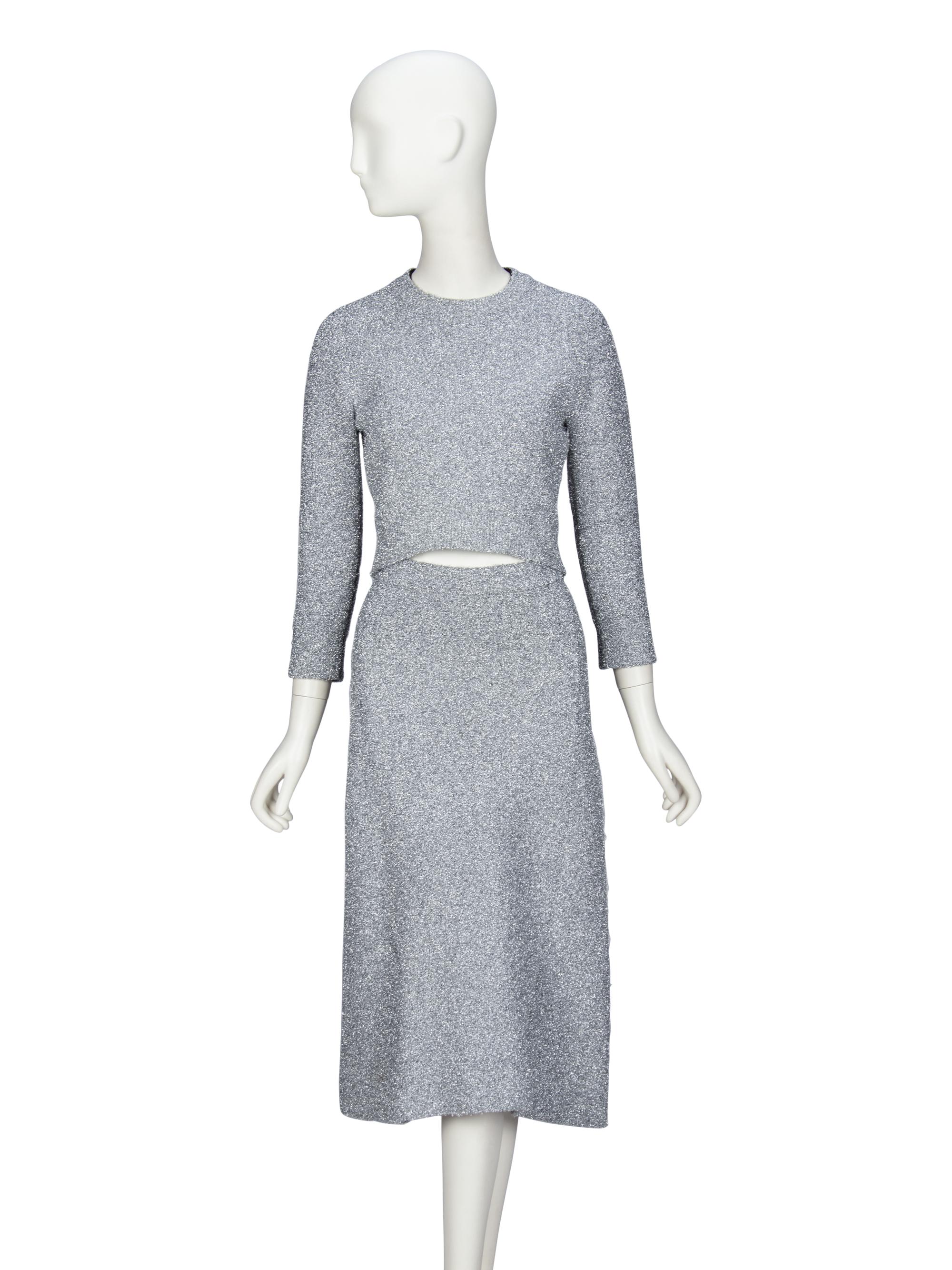 BALENCIAGA, GLITTERY SILVER KNIT ENSEMBLE