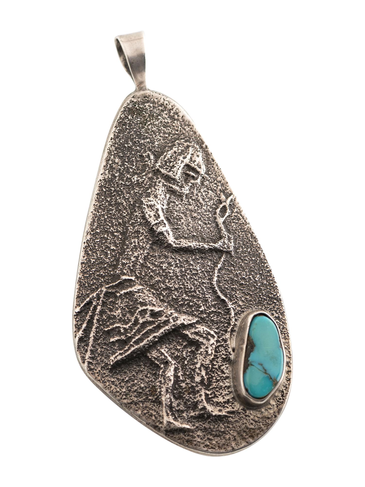 Tufa Cast Silver and Turquoise Snake Dancer Pendant