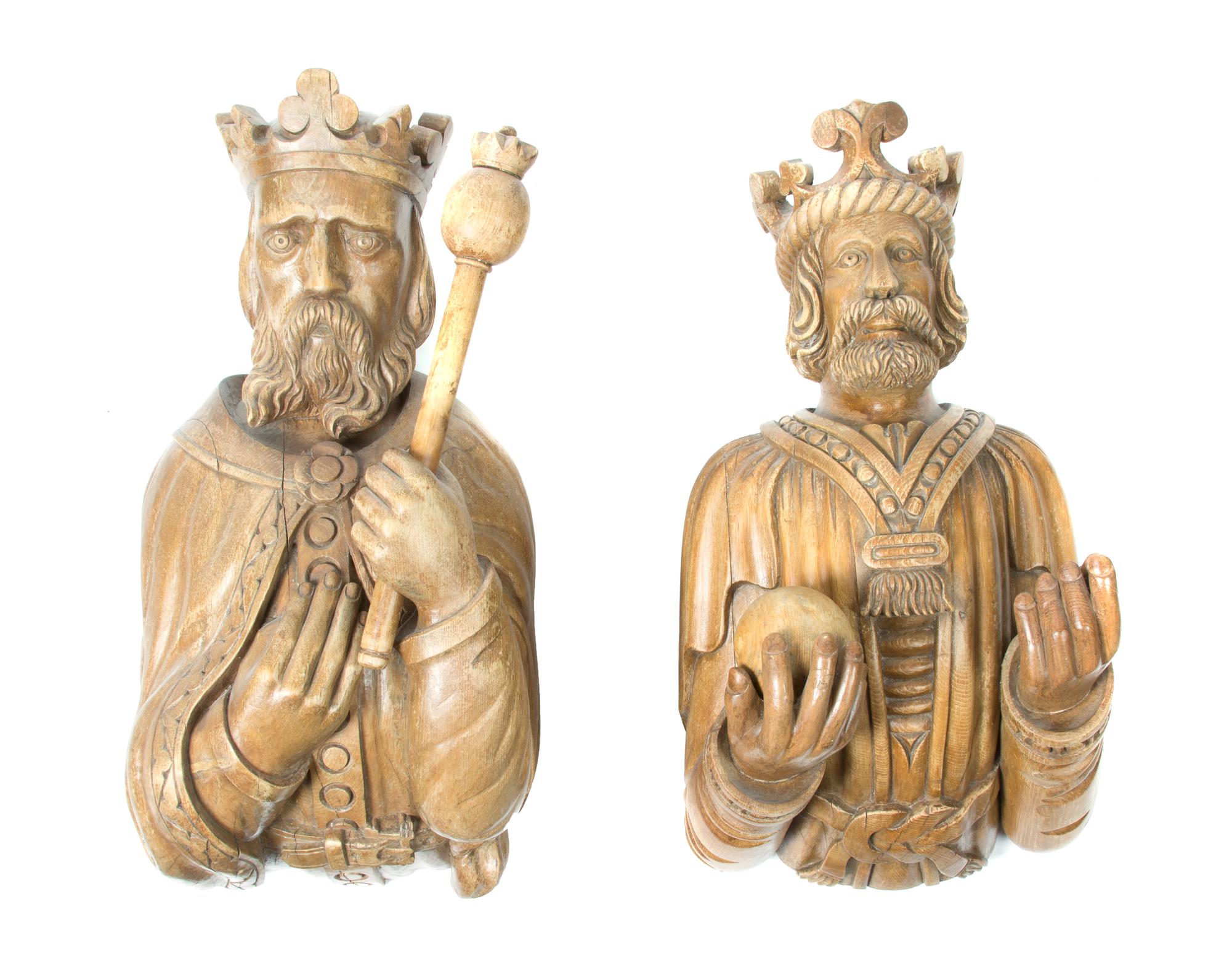 Two Carved Pine Figures, Height of taller 23 inches.