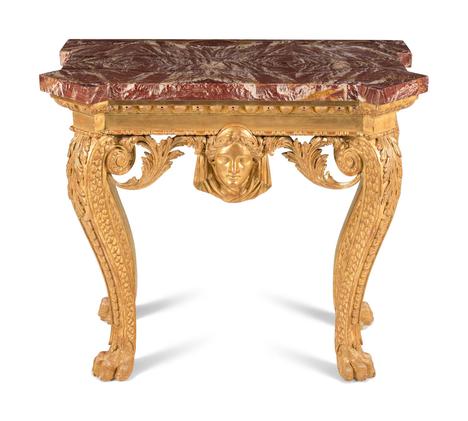 A George II Carved Giltwood and Red-Onyx Veneered Top Pier Table