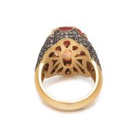 ORANGE SAPPHIRE, DIAMOND AND COLORED DIAMOND RING
