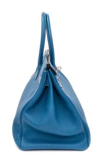 An Hermes Bleu Galice Togo 35cm Birkin Handbag, 14" x 10" x 7".