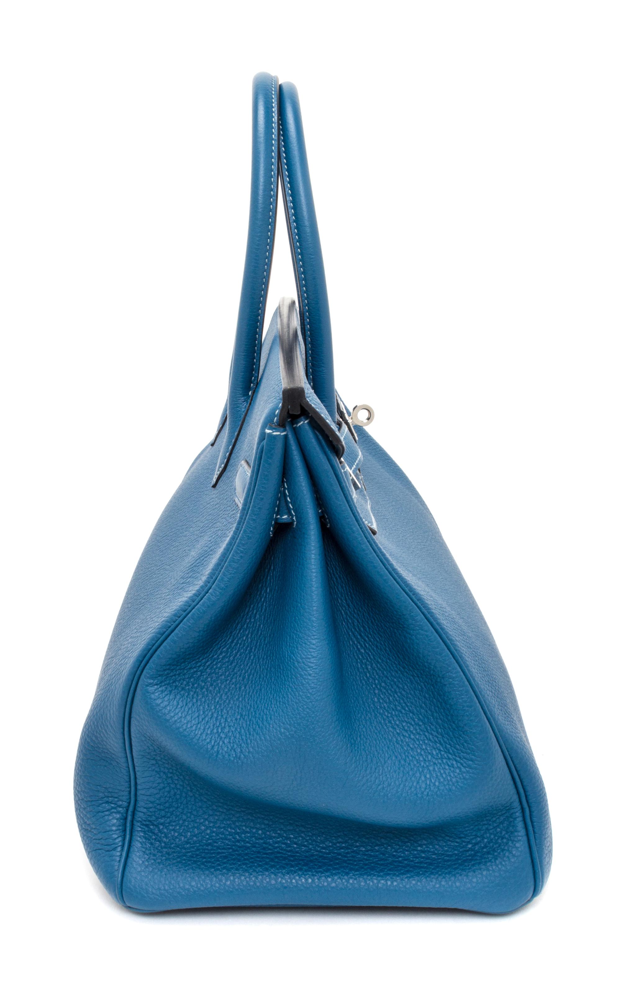 An Hermes Bleu Galice Togo 35cm Birkin Handbag, 14" x 10" x 7".