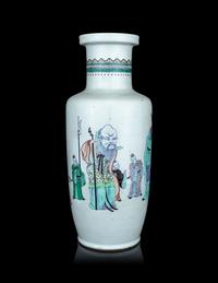 A Doucai Porcelain 'Fu Lu Shou' Rouleau Vase