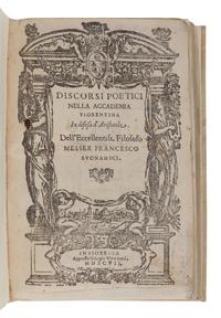 BUONAMICI, Francesco (1533-1603). Discorsi Poetici Nella Accademia Fiorentina In Difesa d’ Aristotile. Florence: Giorgio Marescotti, 1597.