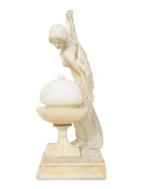 An Italian Carved Alabaster Figural Lamp