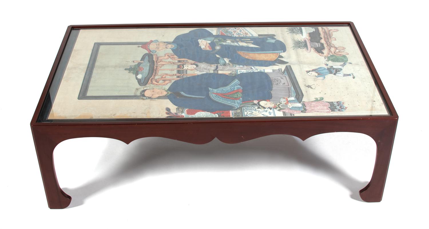 A Chinese Double Ancestral Portrait Mounted as a Low Table