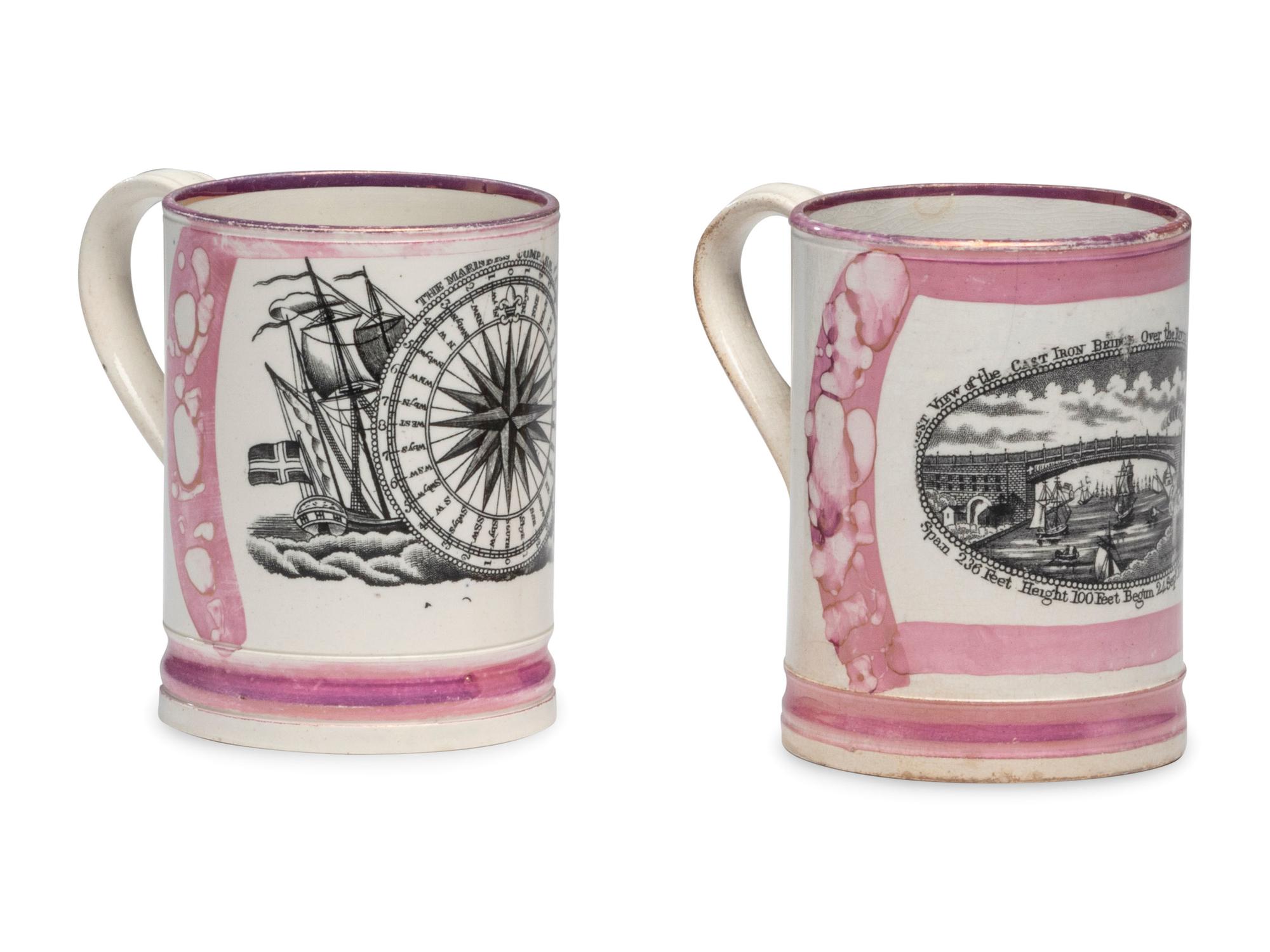 Two Sunderland Luster Frog Mugs