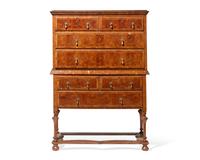 A William & Mary style burl walnut and elm veneered and crossbanded high chest of drawers, late 19th / early 20th century