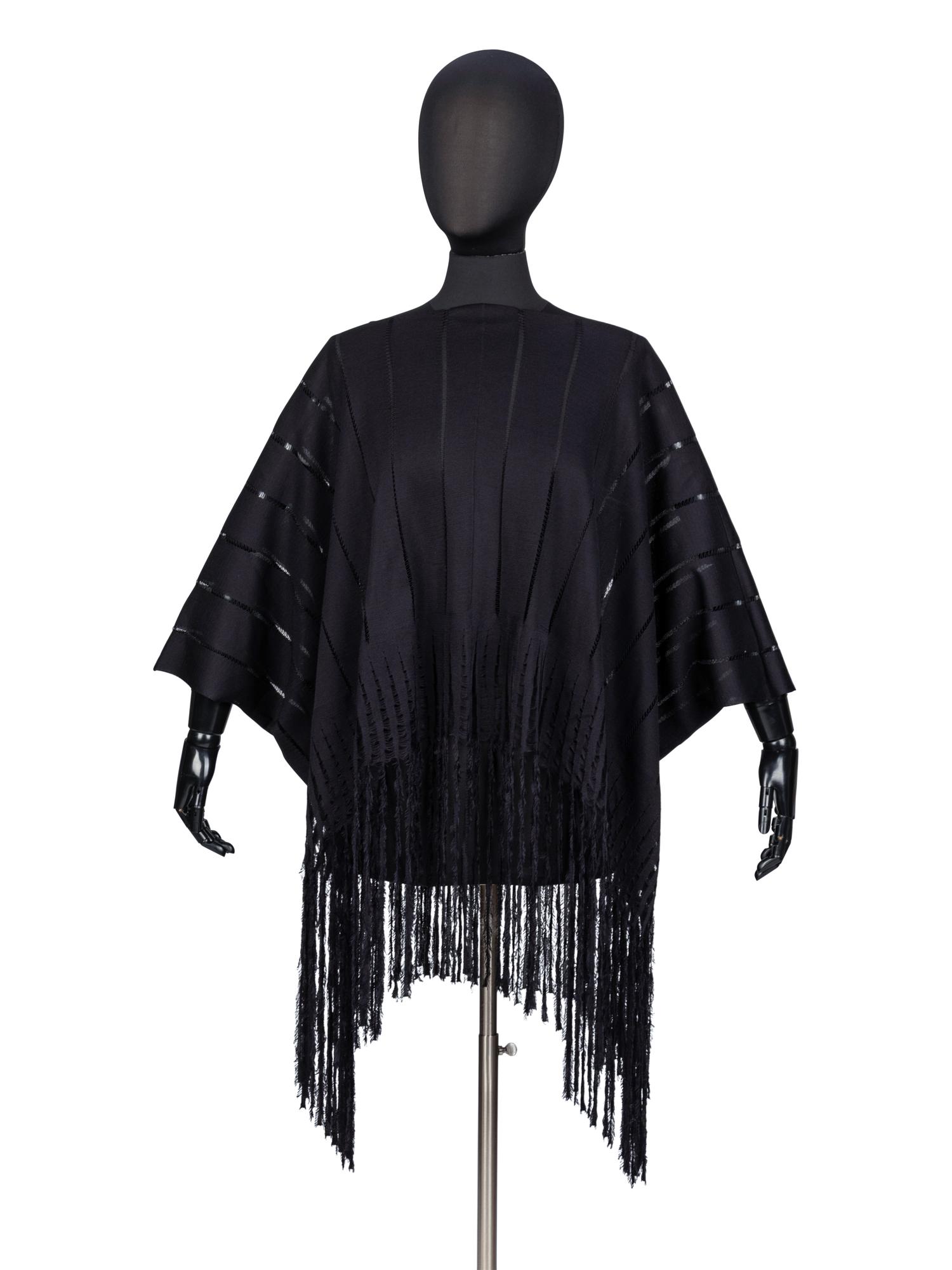 Yves Saint Laurent, Black Fringed Silk Poncho