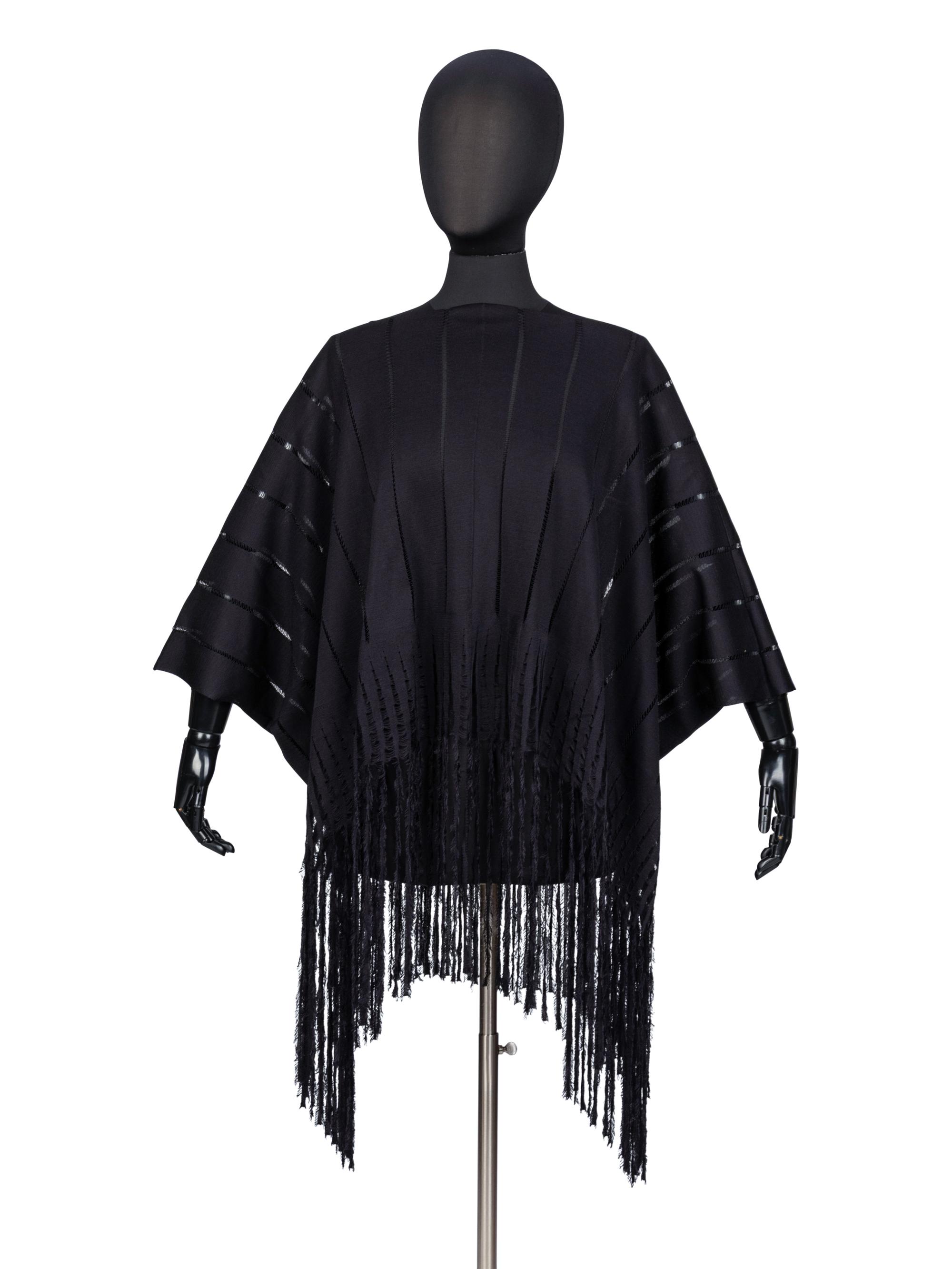 Yves Saint Laurent, Black Fringed Silk Poncho