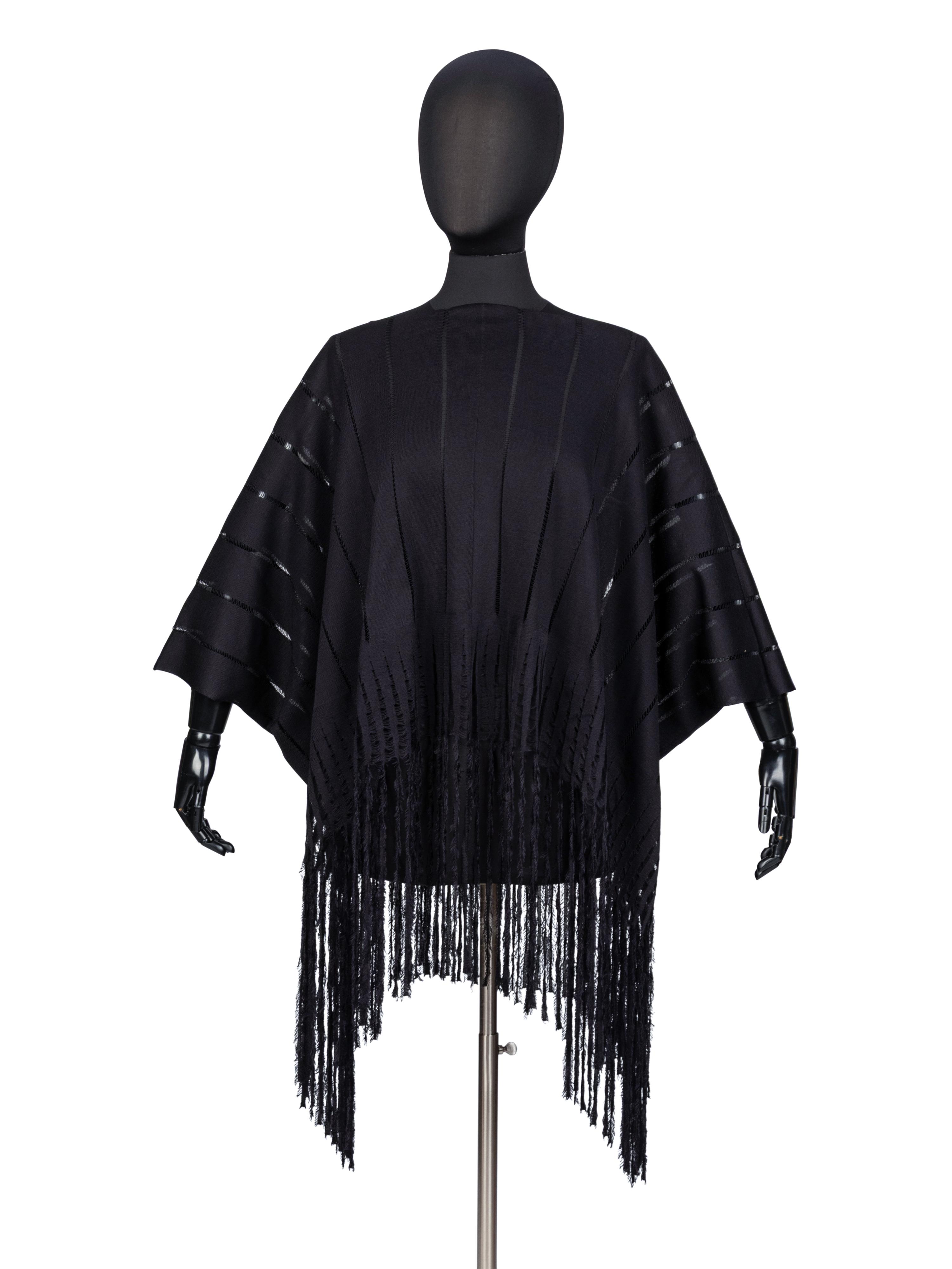 Yves Saint Laurent, Black Fringed Silk Poncho