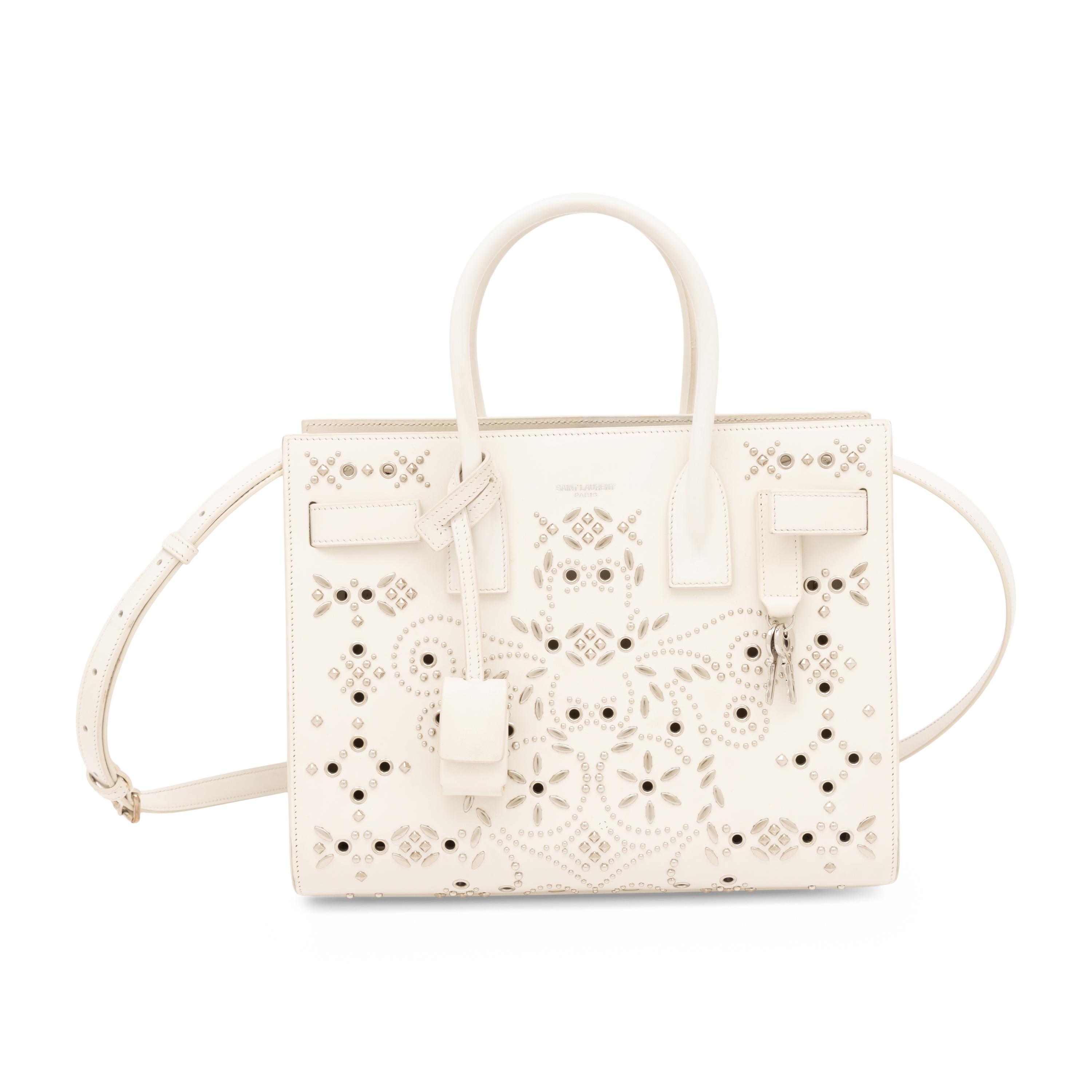 Saint Laurent, Sac du Jour in Bandana-Studded White Leather
