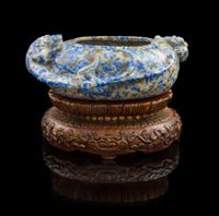 A Chinese Lapis Lazuli Brushwasher 19TH/20TH CENTURY Width 5 1/4 inches. — 19TH/20TH CENTURY