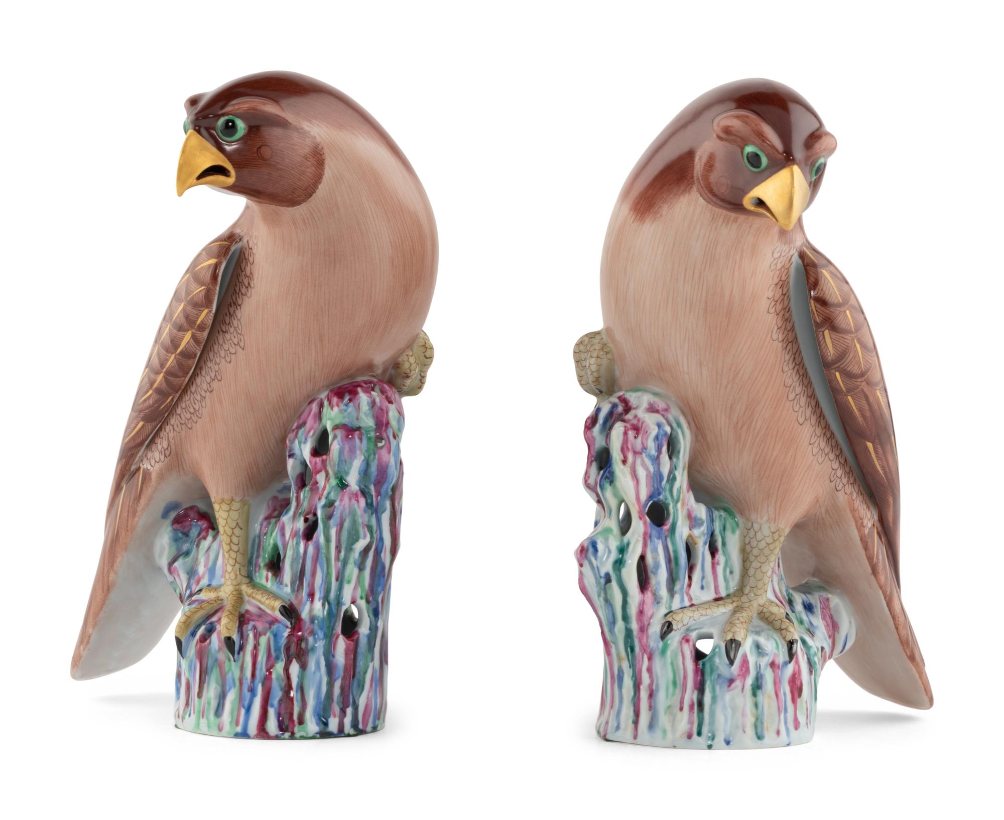 A Pair of Mottahedeh Porcelain Hawks