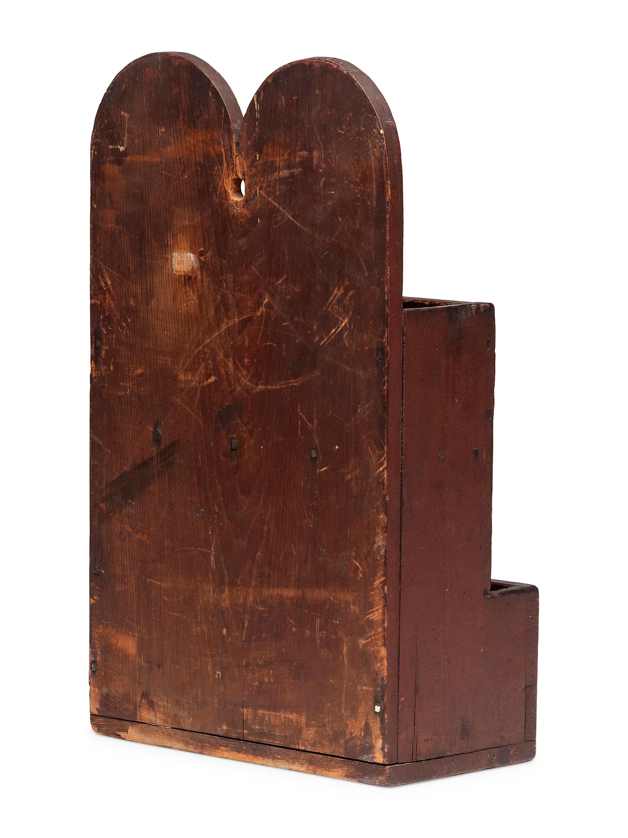 A Queen Anne Carved and Red Painted Pine Hanging Wall Box