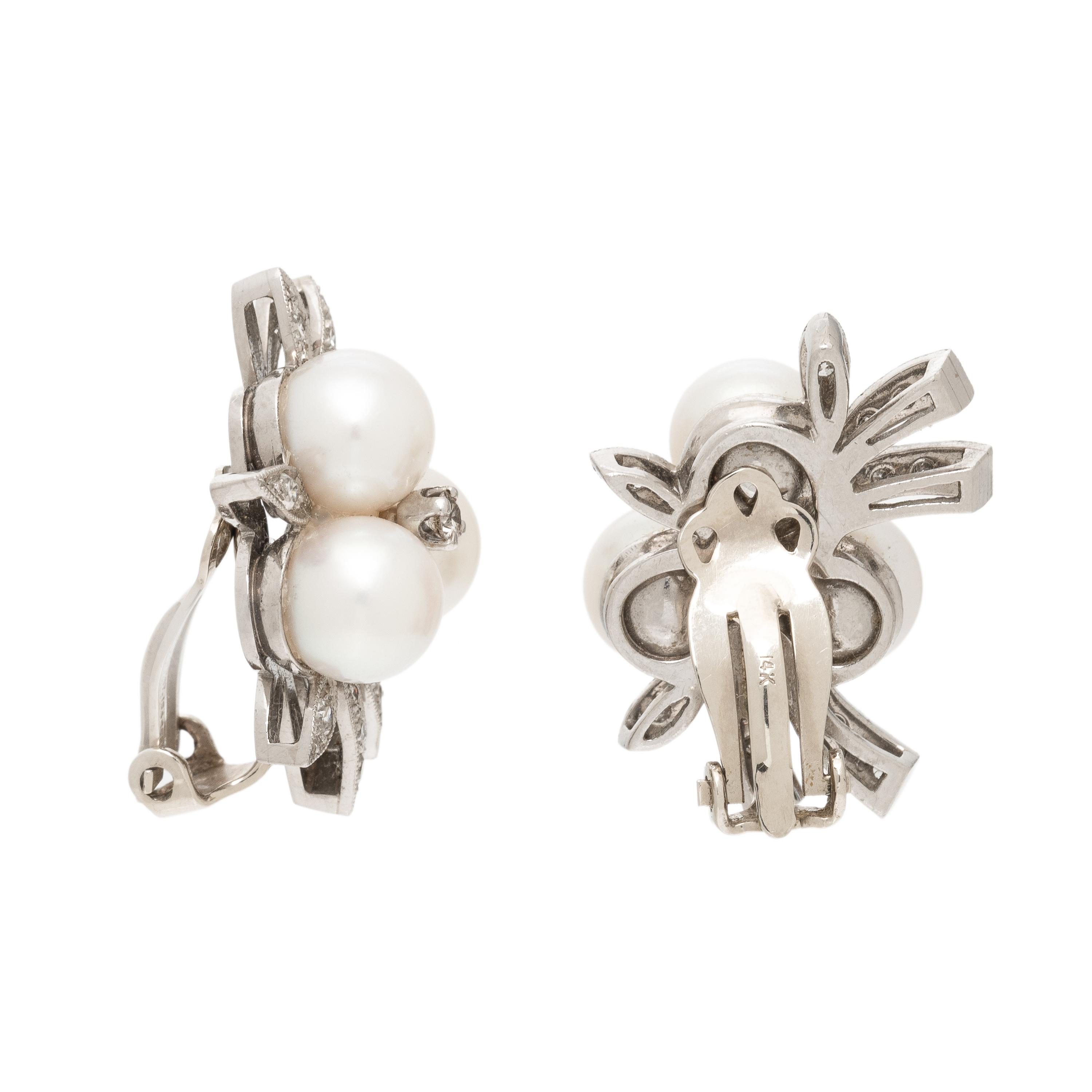 Cultured Pearl and Diamond Earrings