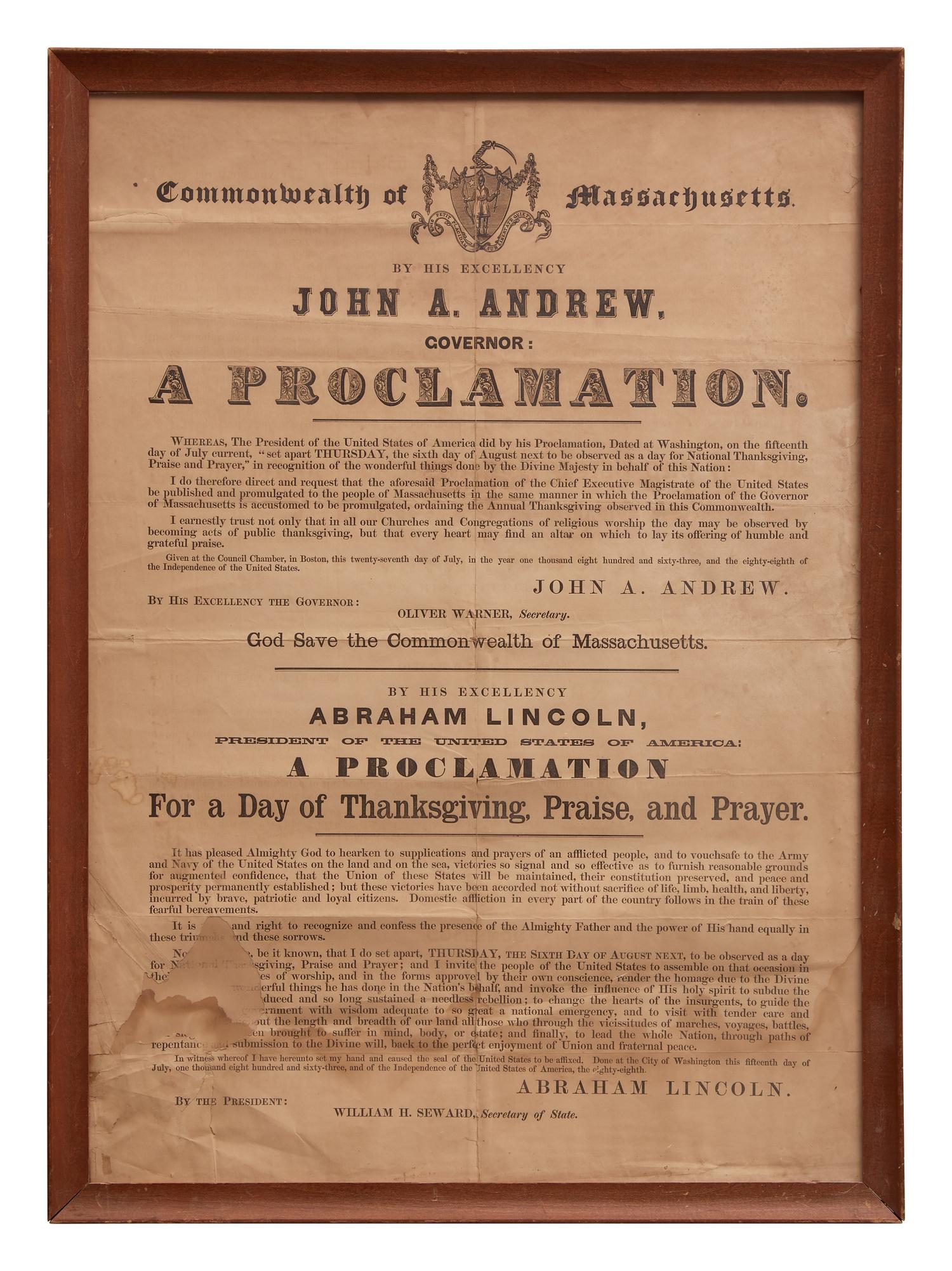 [Lincoln, Abraham] A Proclamation For a Day of Thanksgiving, Praise, and Prayer