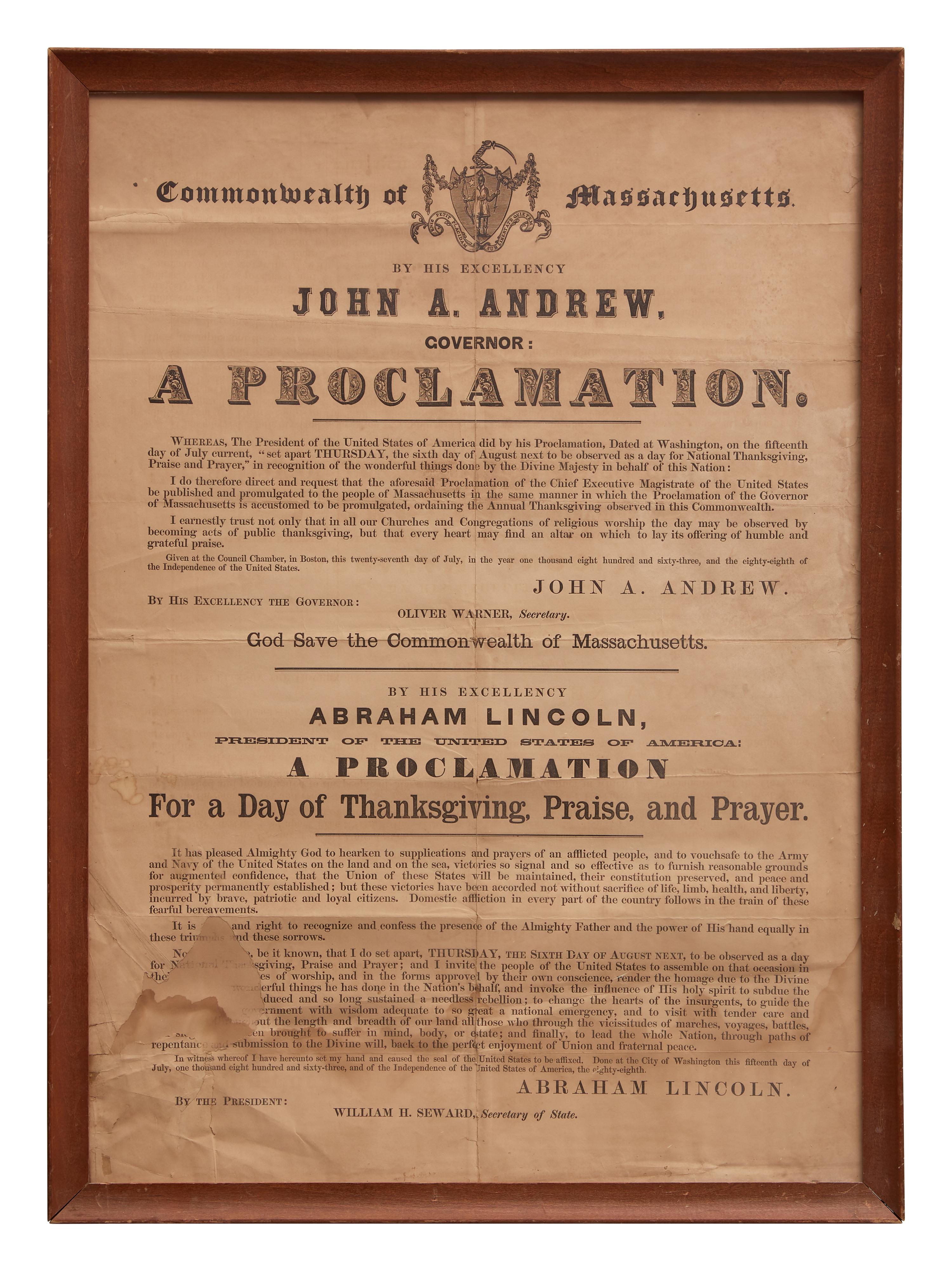[Lincoln, Abraham] A Proclamation For a Day of Thanksgiving, Praise, and Prayer