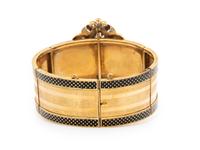 FRENCH, VICTORIAN, ENAMEL, SEED PEARL, DIAMOND, AND YELLOW GOLD BRACELET