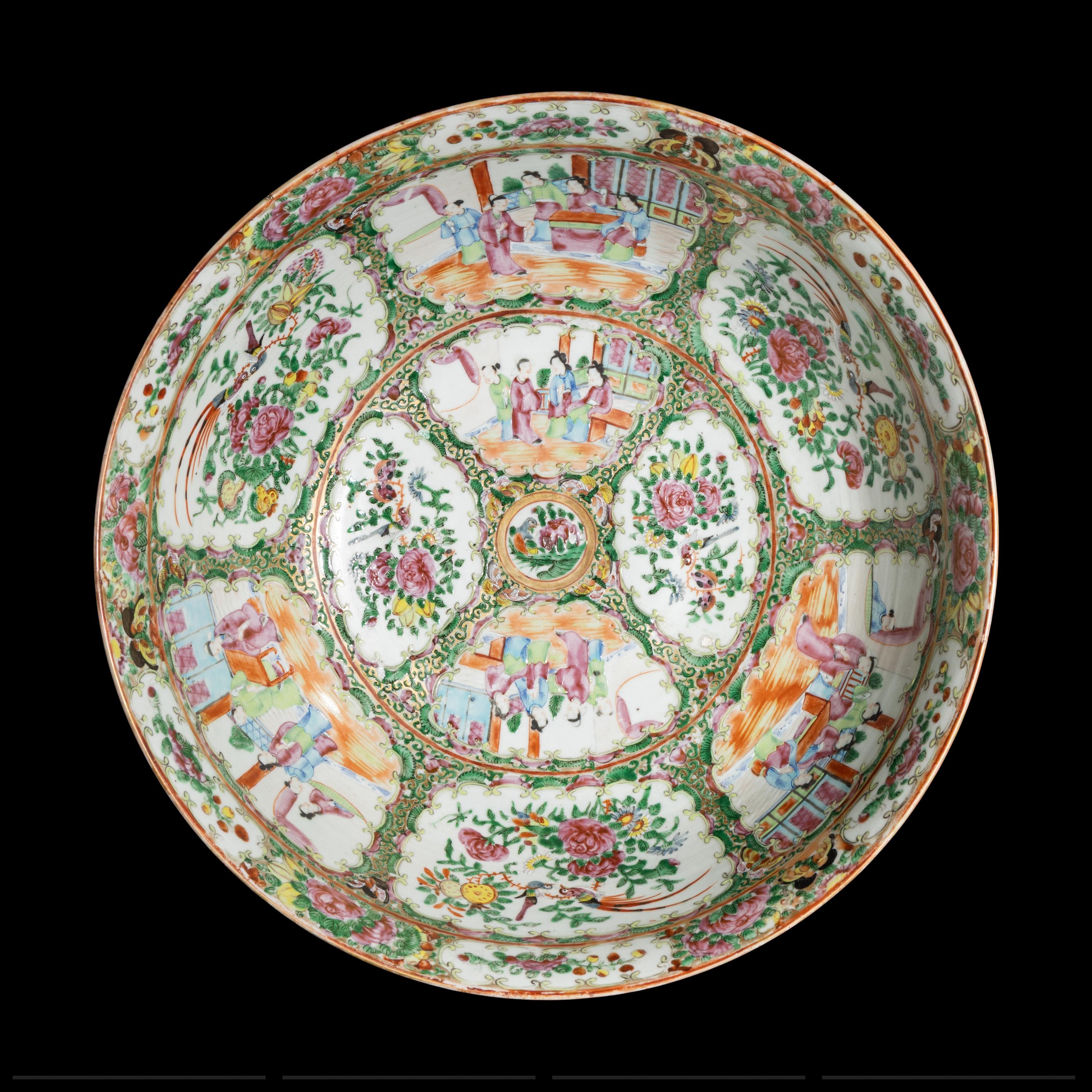 Two Chinese Canton Famille Rose Porcelain Wares, 19th Century — 清晚期 廣彩人物圖大碗及賞盤
