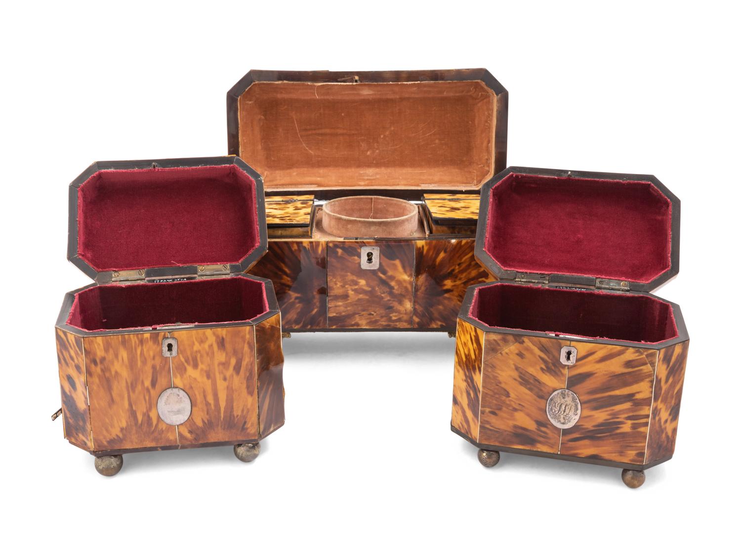 Three Regency Tortoiseshell Tea Caddies