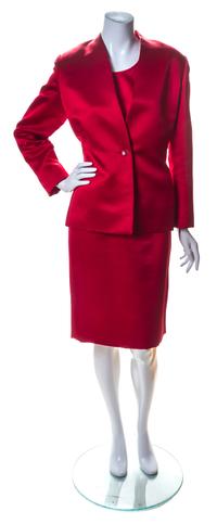A Bill Blass Red Silk and Beaded Pant Ensemble, Size 14.
