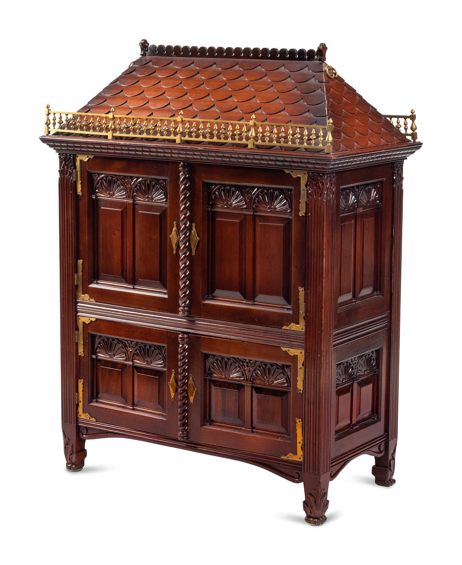 A Georgian Style Walnut Architectural-Form Cabinet