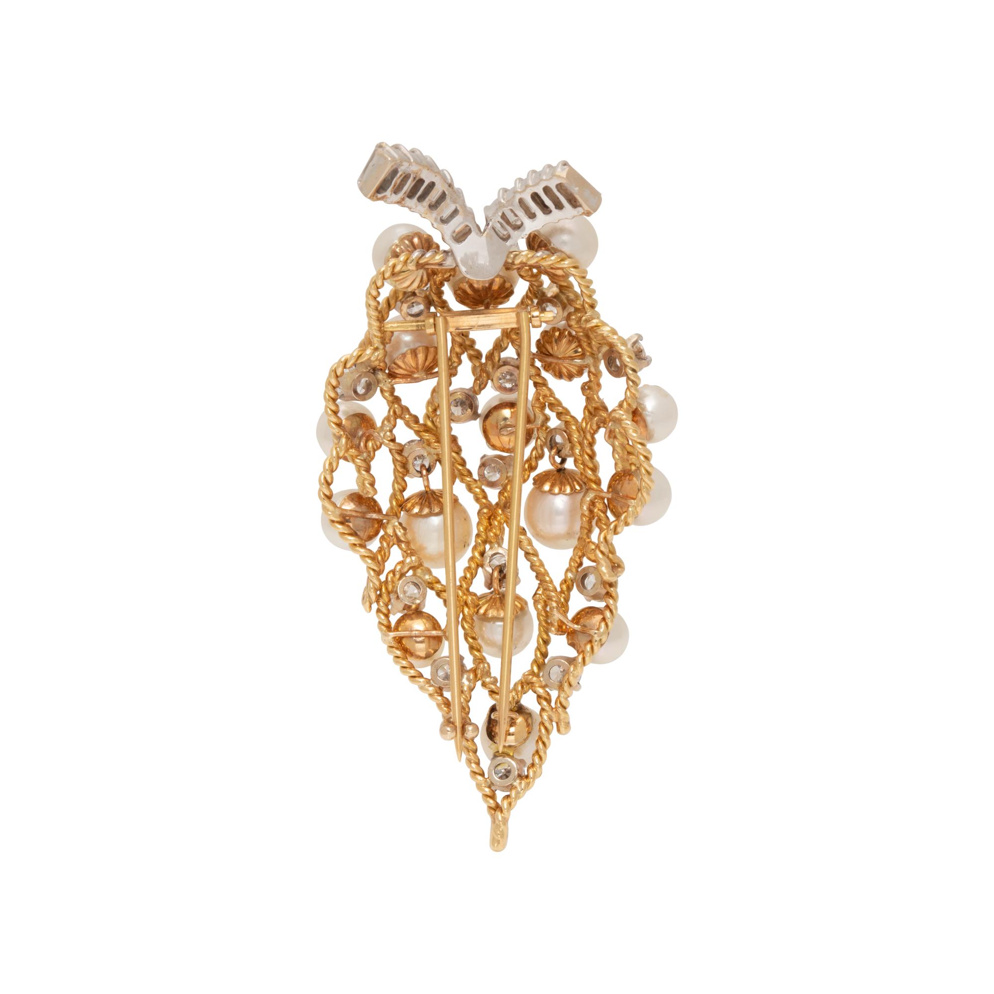 DIAMOND AND CULTURED PEARL BROOCH