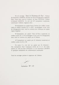 (COCTEAU, JEAN) LAPORTE, GENEVIEVE. Sous le manteau de feu. Paris, 1955. Limited, signed.