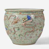 A Chinese Famille Rose-decorated porcelain “Nine Dragon” jardinière Late Qing dynasty/early Republic period
