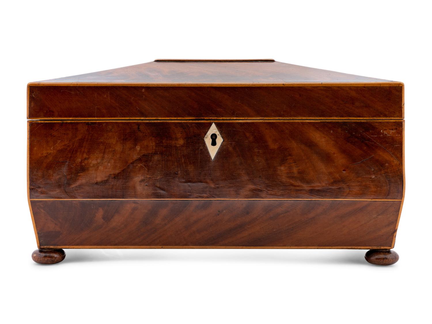 A Regency Mahogany and Satinwood Tea Caddy