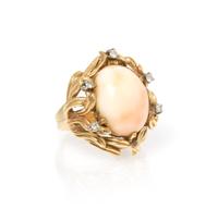 A Yellow Gold, Coral and Diamond Ring, 10.70 dwts.