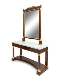 An Empire Style Parcel Gilt Mahogany Marble-Top Console Table and Mirror