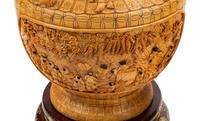 A Pair of Chinese Export Bone Veneered Vases on Painted Wood Stands