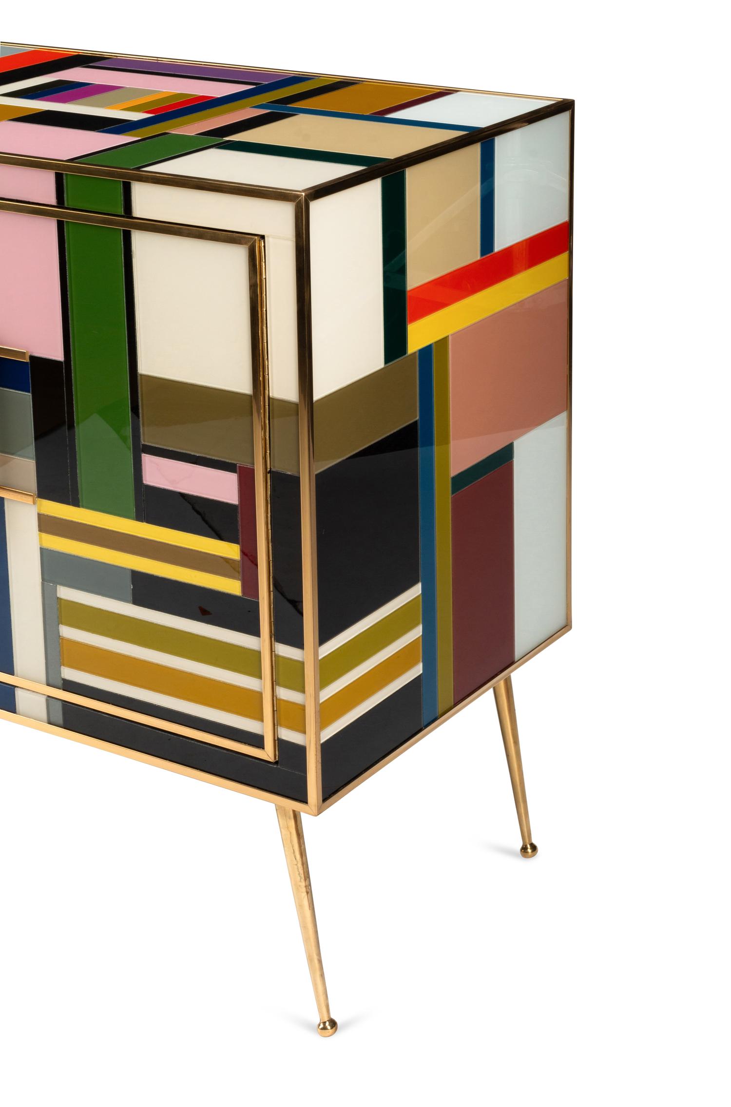 A Contemporary Brass and Polychrome Acrylic Cabinet
