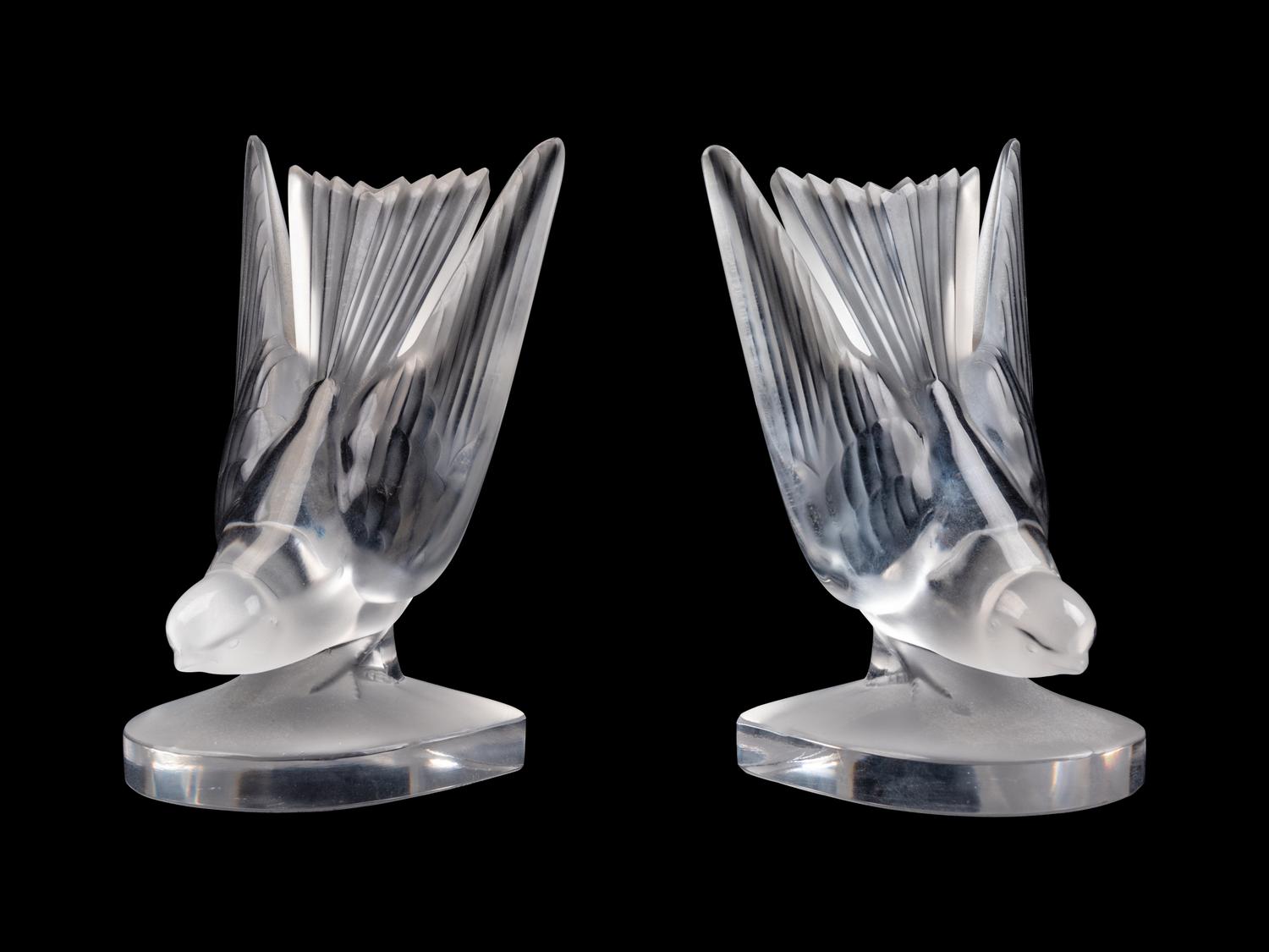 A Pair of Lalique Frosted Glass Book Ends