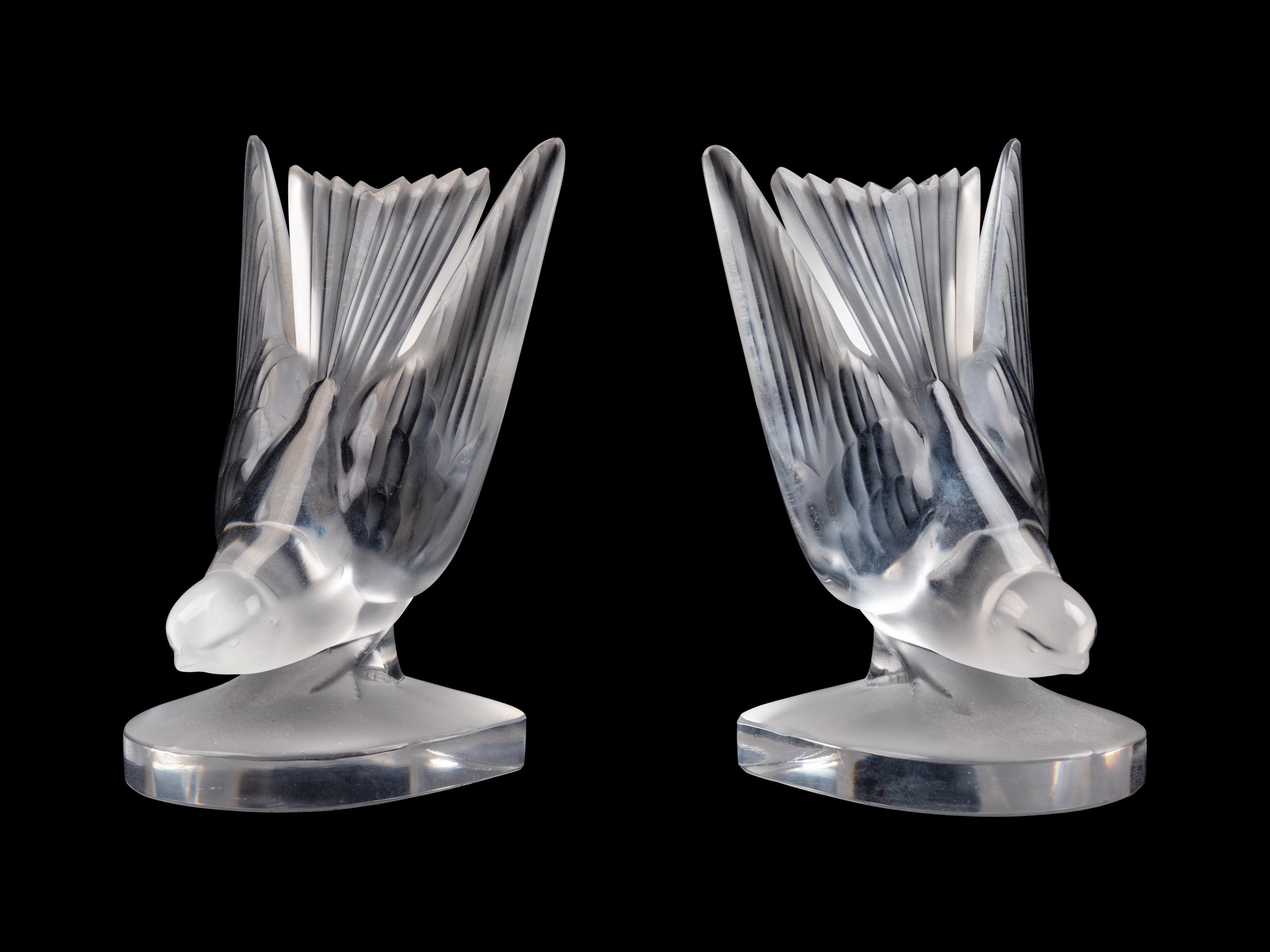 A Pair of Lalique Frosted Glass Book Ends