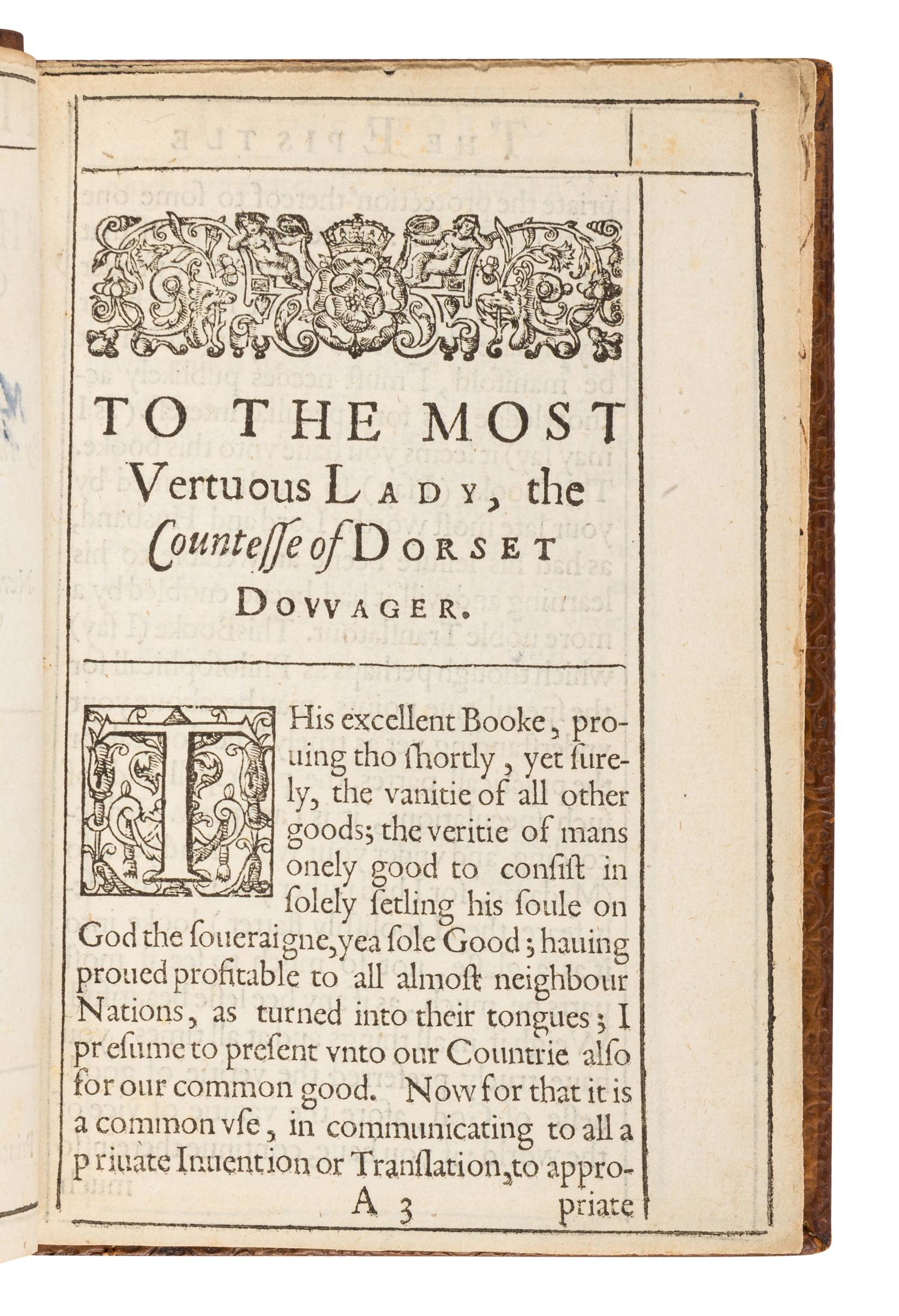 BOETHIUS, Anicius Manlius Torquatus Severinus (ca 480-524). Five Bookes of Philosophicall Comfort . London: John Windet for Matthew Lownes, 1609.