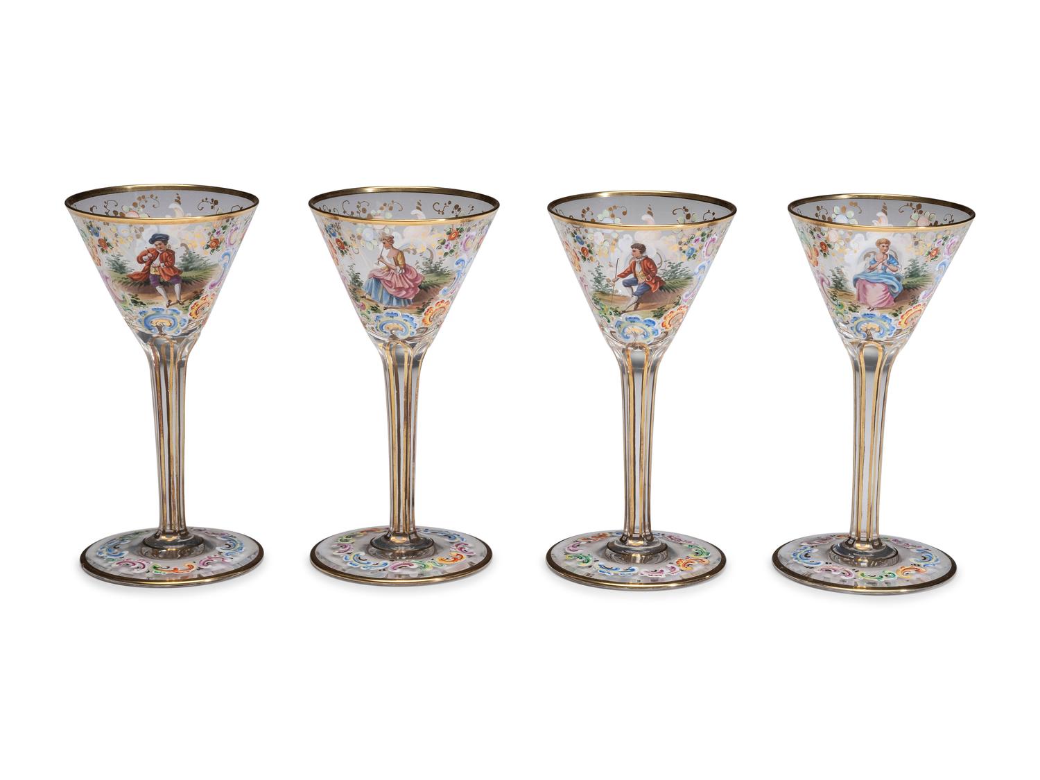 A Set of Continental Painted and Enameled Glassware