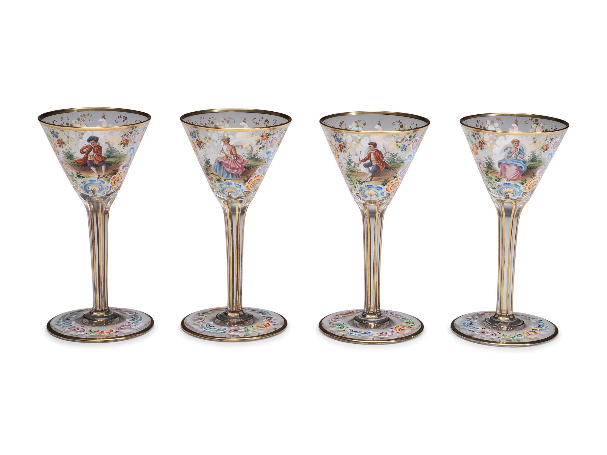 A Set of Continental Painted and Enameled Glassware